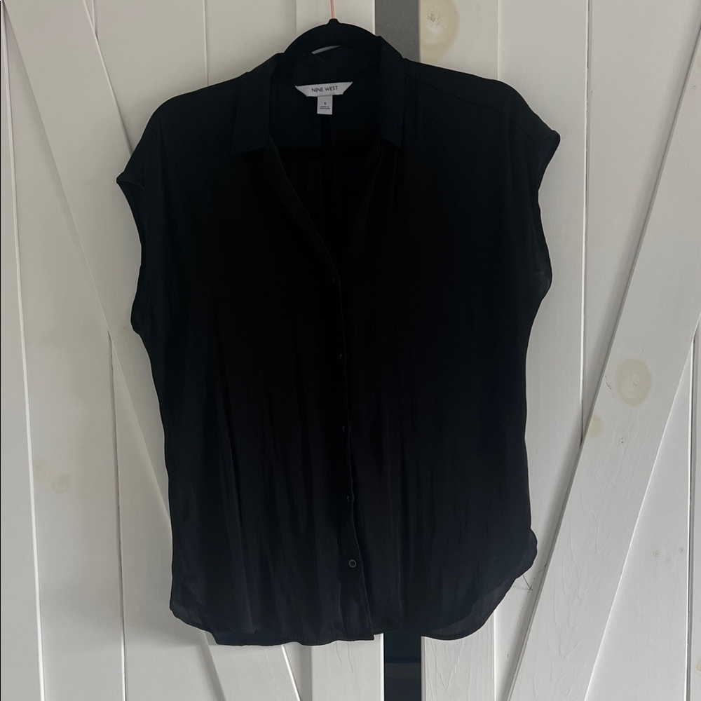 Women's Black Satin Button-Up Top